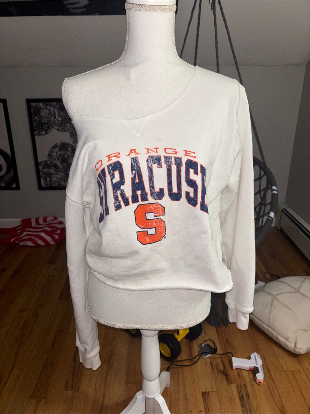 Gildan White Off-Shoulder Syracuse Orange Graphic Sweatshirt